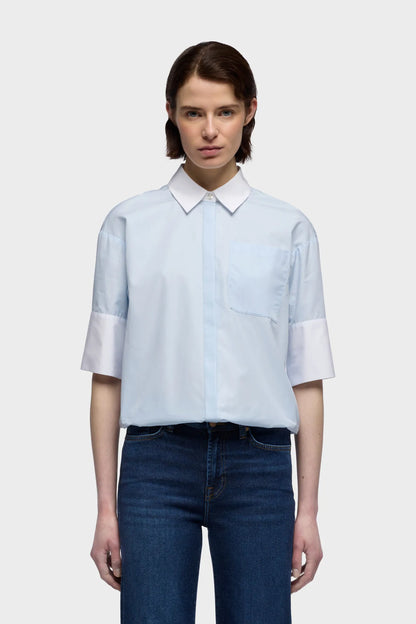 7 For All Mankind Light Blue Women Short Sleeve Shirt in Poplin SKU: 7NBC0G75_1I3 Image 02