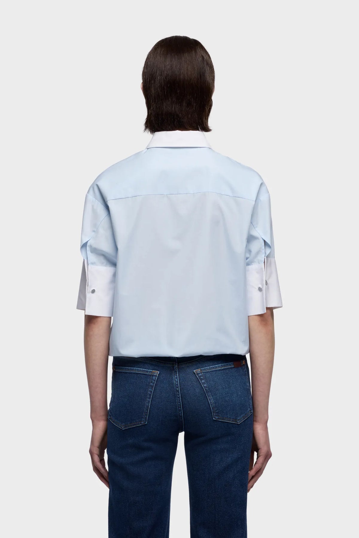 7 For All Mankind Light Blue Women Short Sleeve Shirt in Poplin SKU: 7NBC0G75_1I3 Image 04