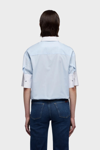 7 For All Mankind Light Blue Women Short Sleeve Shirt in Poplin SKU: 7NBC0G75_1I3 Image 04
