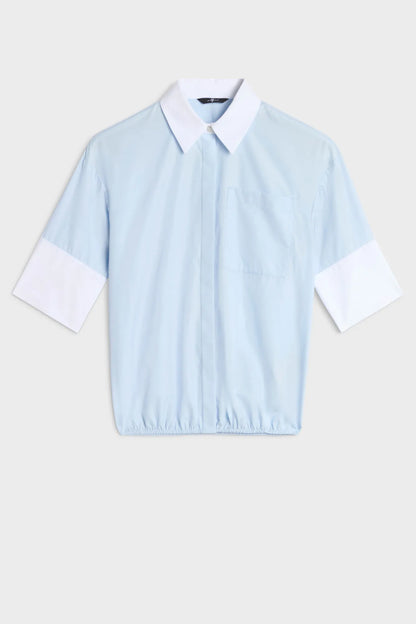 7 For All Mankind Light Blue Women Short Sleeve Shirt in Poplin SKU: 7NBC0G75_1I3 Image 06