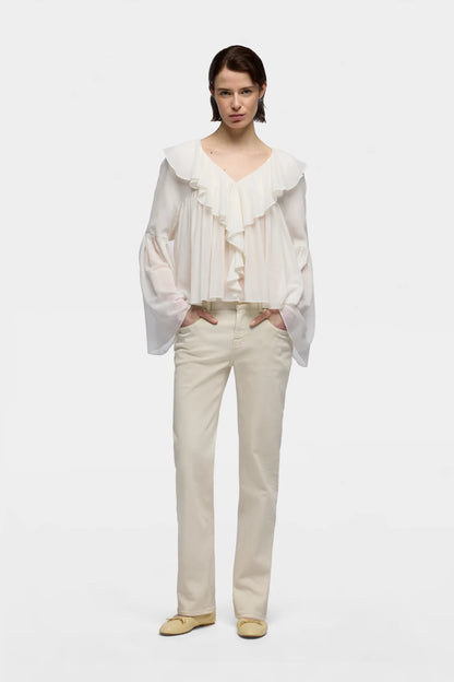 7 For All Mankind Ivory Women Flowy Long Sleeve Blouse in Silk Blend SKU: 7NBJ0H01_1RB Image 01