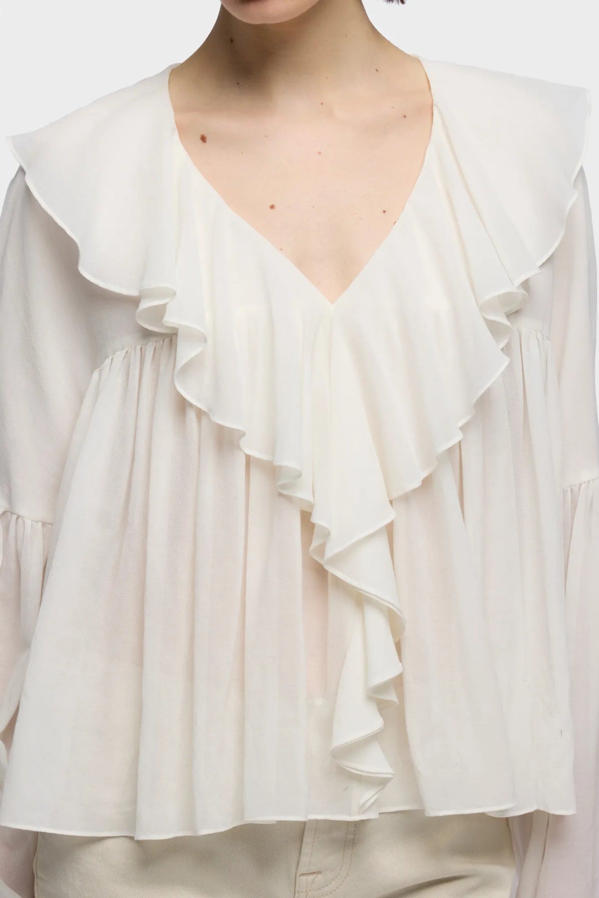7 For All Mankind Ivory Women Flowy Long Sleeve Blouse in Silk Blend SKU: 7NBJ0H01_1RB Image 03