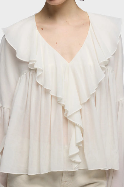 7 For All Mankind Ivory Women Flowy Long Sleeve Blouse in Silk Blend SKU: 7NBJ0H01_1RB Image 03