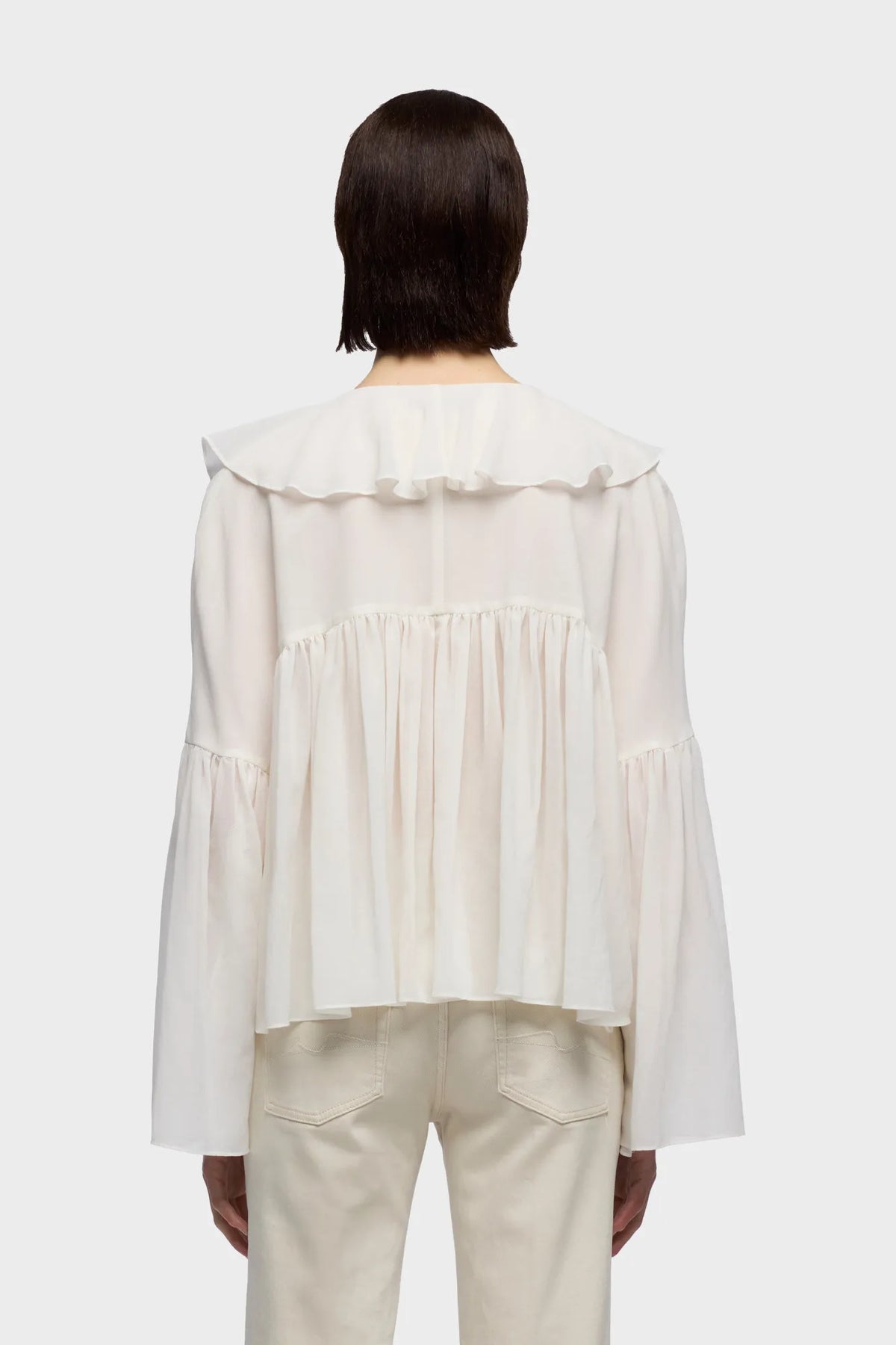 7 For All Mankind Ivory Women Flowy Long Sleeve Blouse in Silk Blend SKU: 7NBJ0H01_1RB Image 04