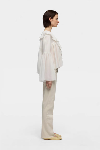 7 For All Mankind Ivory Women Flowy Long Sleeve Blouse in Silk Blend SKU: 7NBJ0H01_1RB Image 05