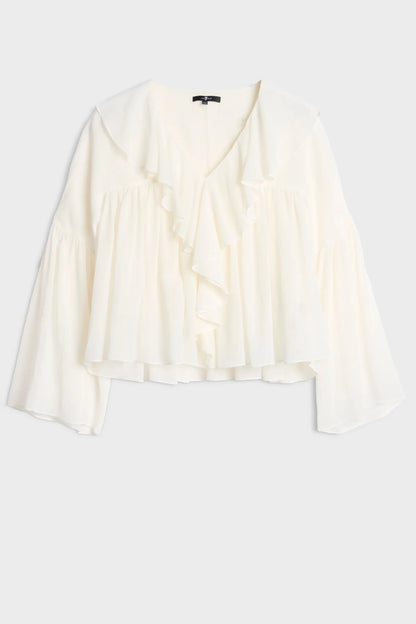 7 For All Mankind Ivory Women Flowy Long Sleeve Blouse in Silk Blend SKU: 7NBJ0H01_1RB Image 06