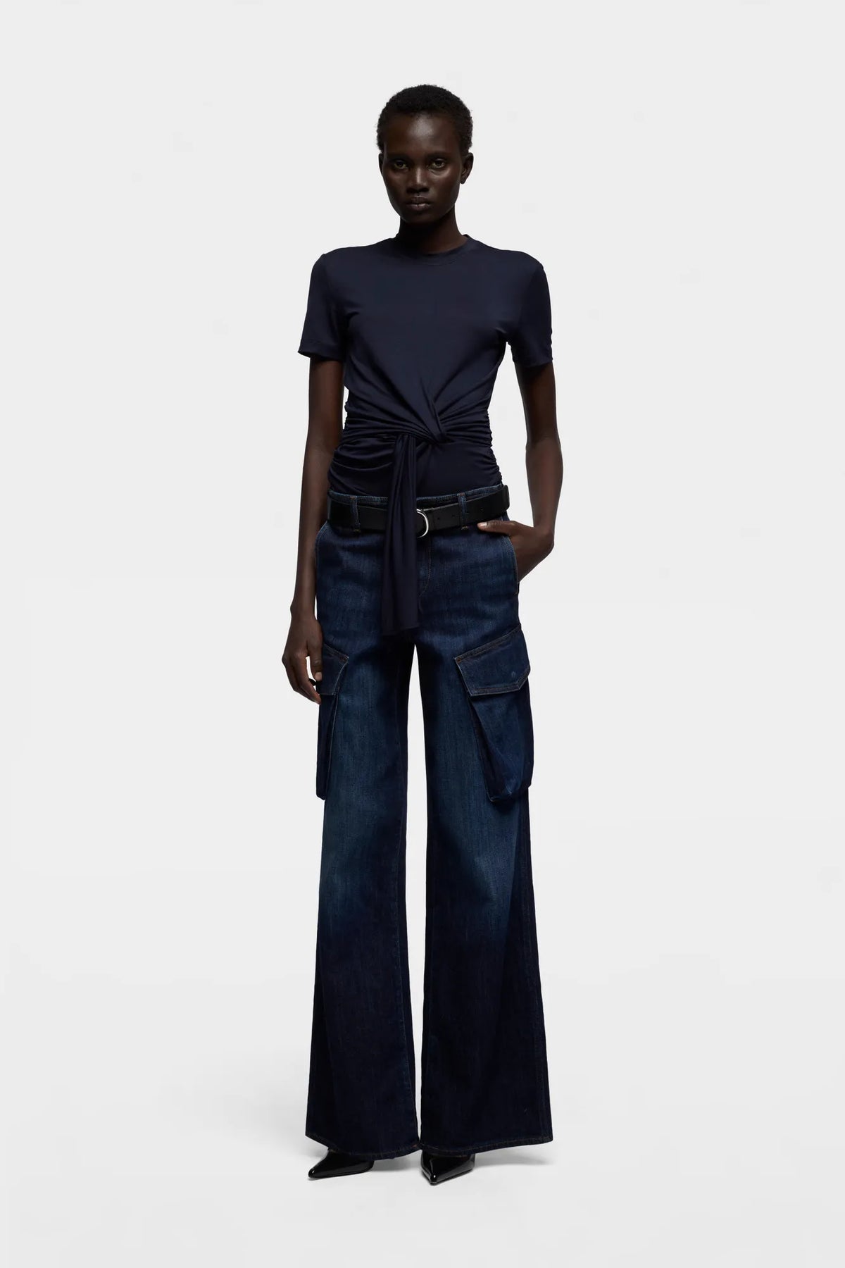 7 For All Mankind Dark Blue Women Fitted Twist Tee in Lyocell SKU: 7NBN0G63_27J Image 01