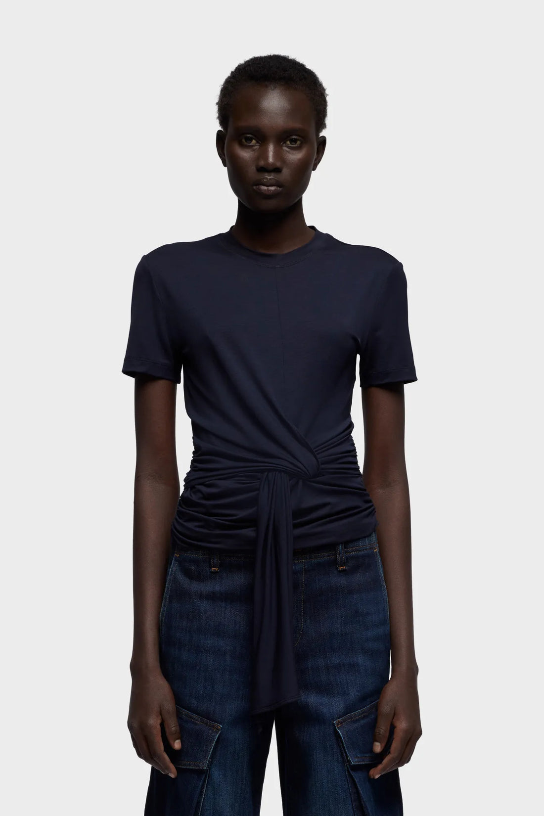 7 For All Mankind Dark Blue Women Fitted Twist Tee in Lyocell SKU: 7NBN0G63_27J Image 02