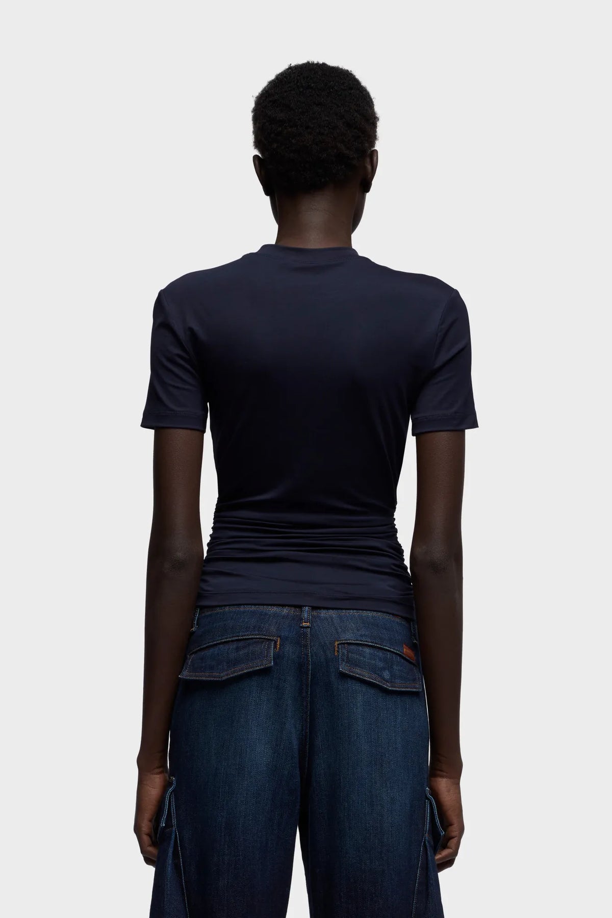 7 For All Mankind Dark Blue Women Fitted Twist Tee in Lyocell SKU: 7NBN0G63_27J Image 04