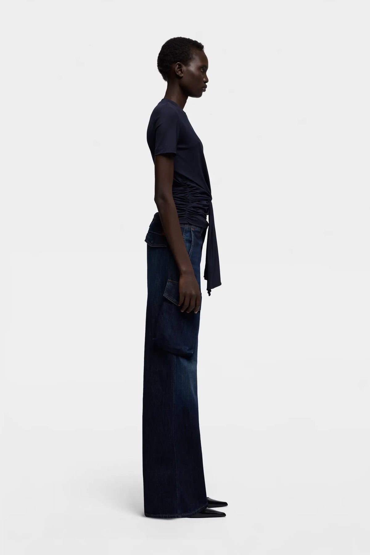 7 For All Mankind Dark Blue Women Fitted Twist Tee in Lyocell SKU: 7NBN0G63_27J Image 05