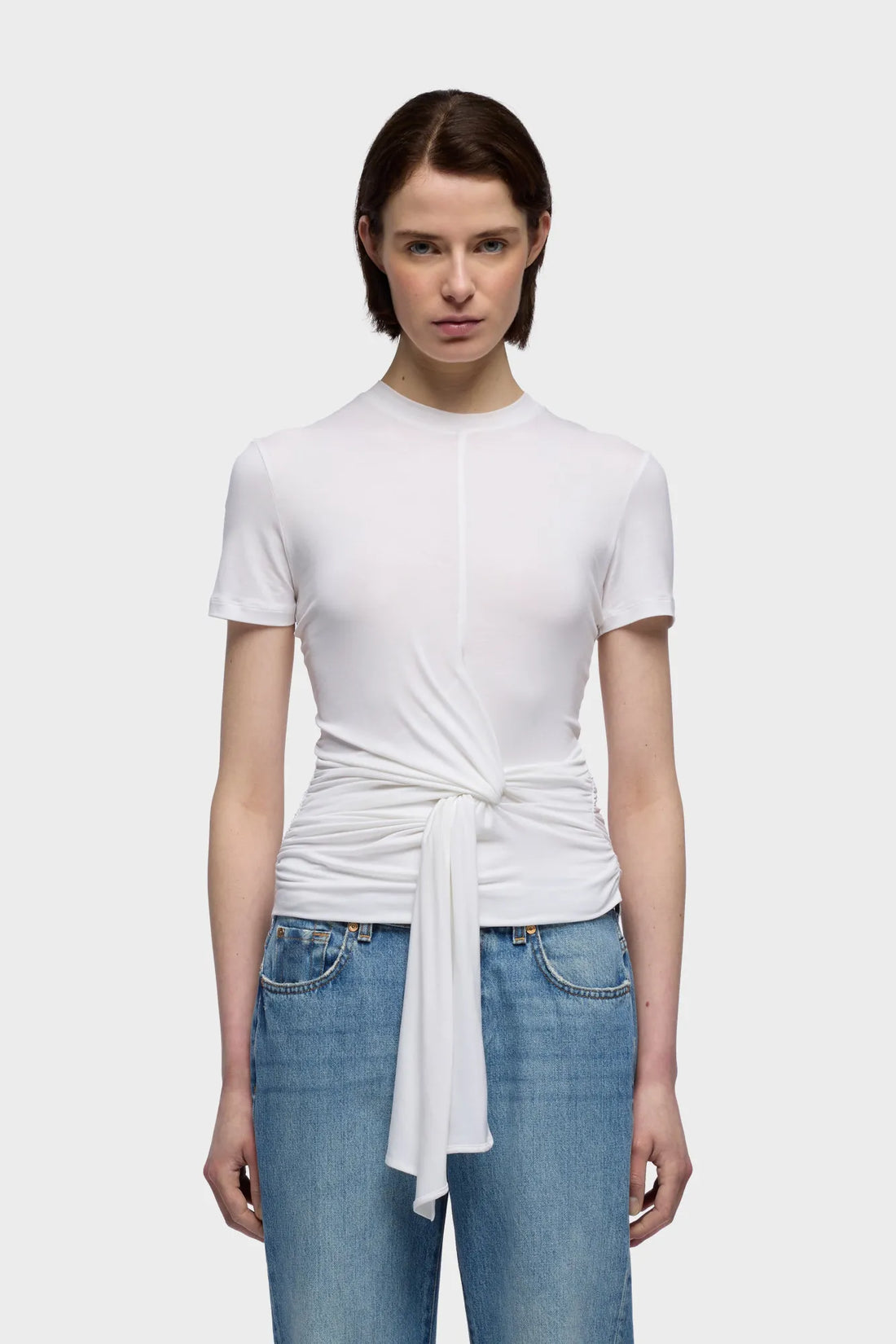 7 For All Mankind Optical White Women Fitted Twist Tee in Lyocell SKU: 7NBN0G63_3HQ Image 02