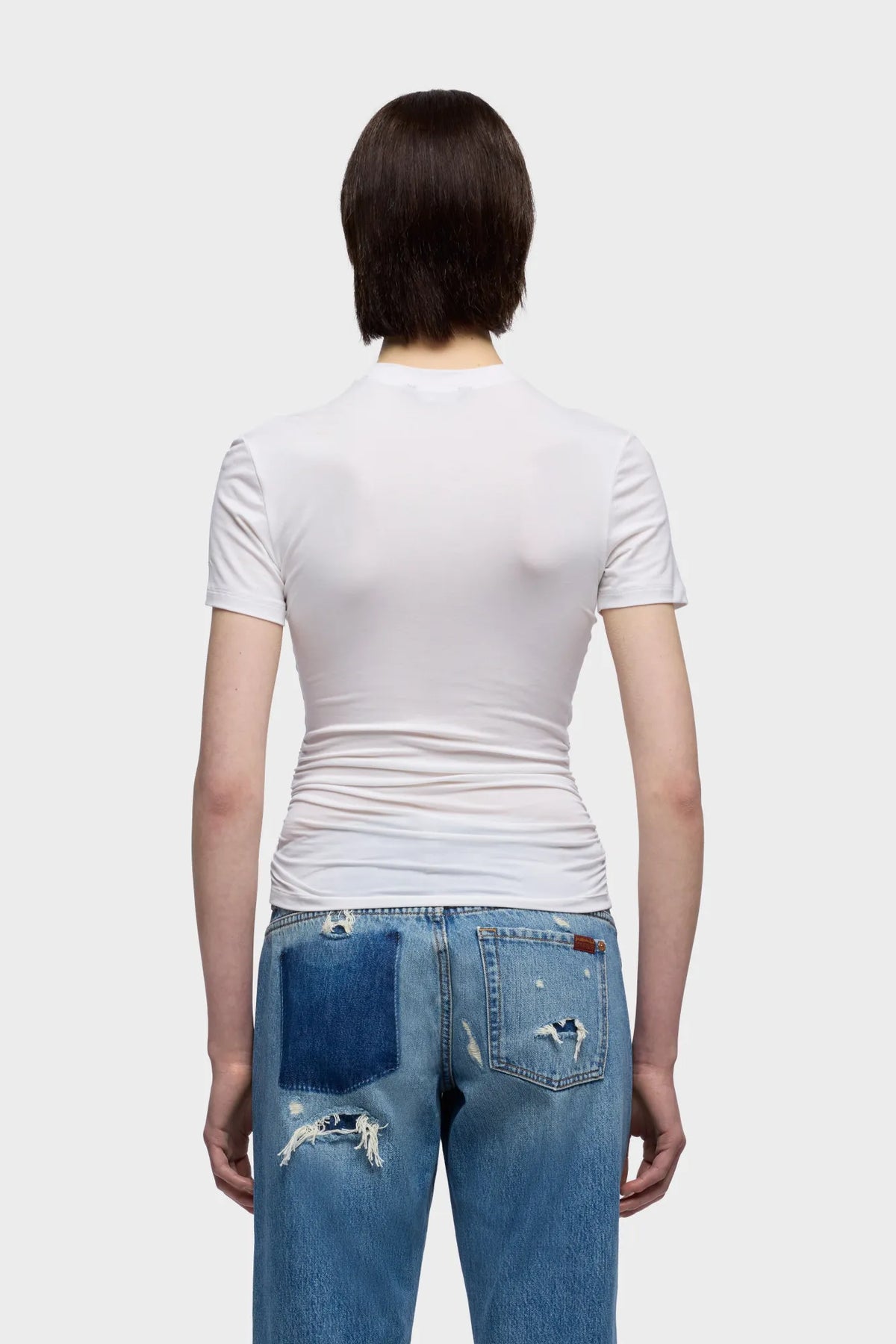7 For All Mankind Optical White Women Fitted Twist Tee in Lyocell SKU: 7NBN0G63_3HQ Image 04