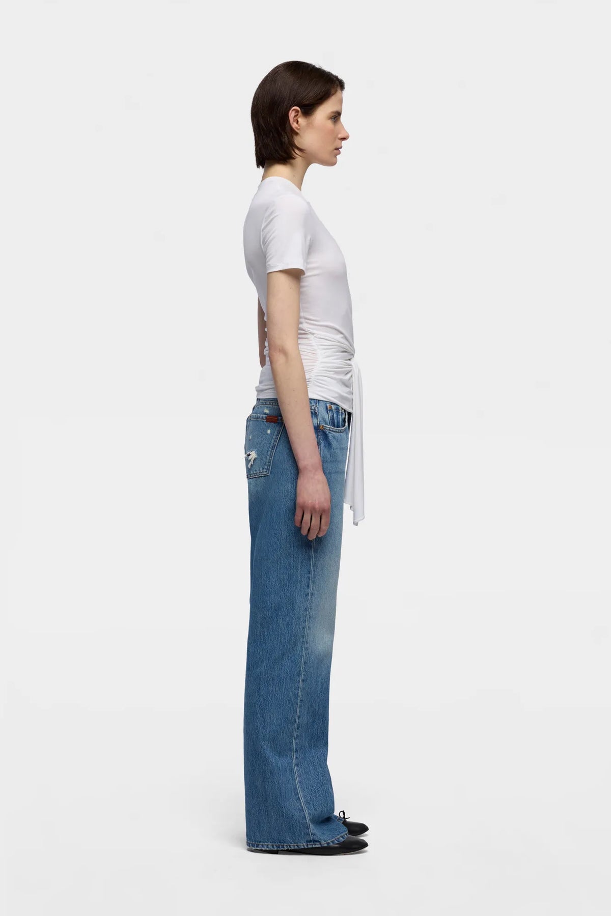 7 For All Mankind Optical White Women Fitted Twist Tee in Lyocell SKU: 7NBN0G63_3HQ Image 05