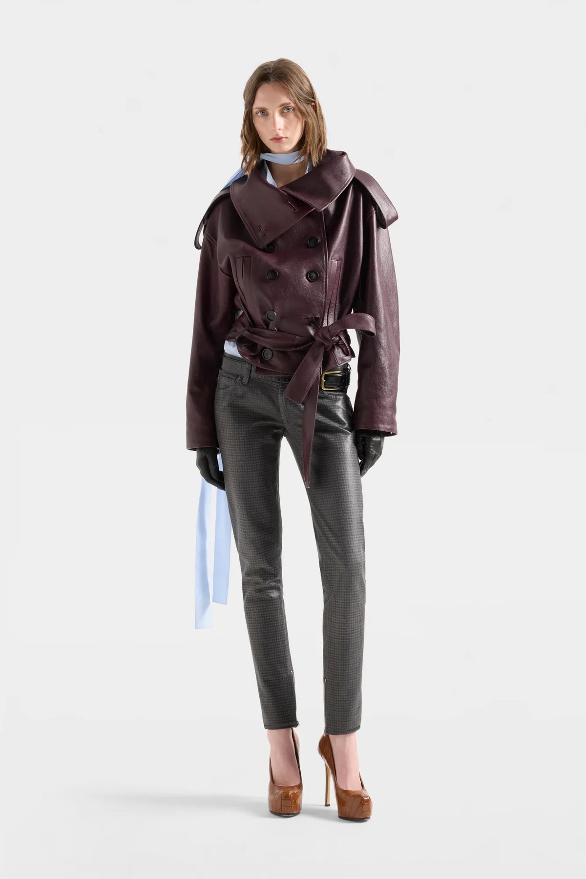 7 For All Mankind Black Cherry Women Double Breasted High Neck Short Coat in Leather SKU: 7NEE0H69_3W3 Image 01