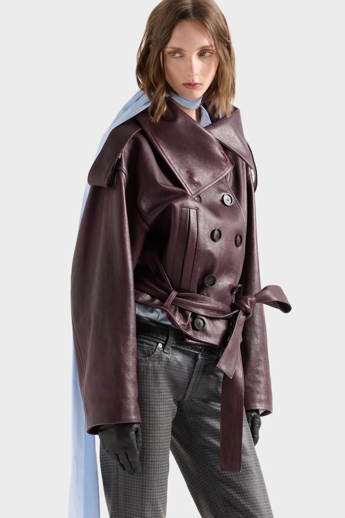 7 For All Mankind Black Cherry Women Double Breasted High Neck Short Coat in Leather SKU: 7NEE0H69_3W3 Image 02