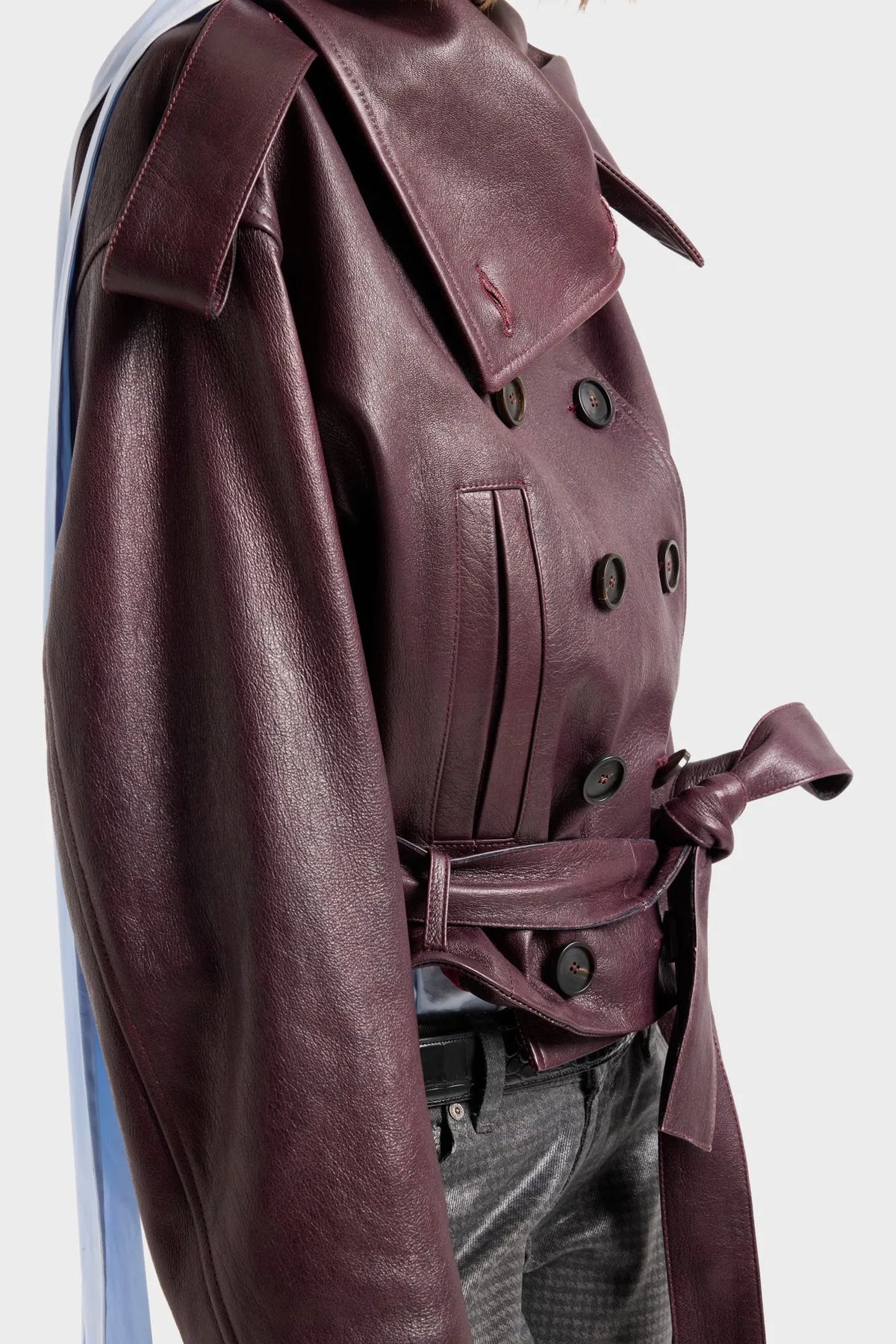 7 For All Mankind Black Cherry Women Double Breasted High Neck Short Coat in Leather SKU: 7NEE0H69_3W3 Image 05