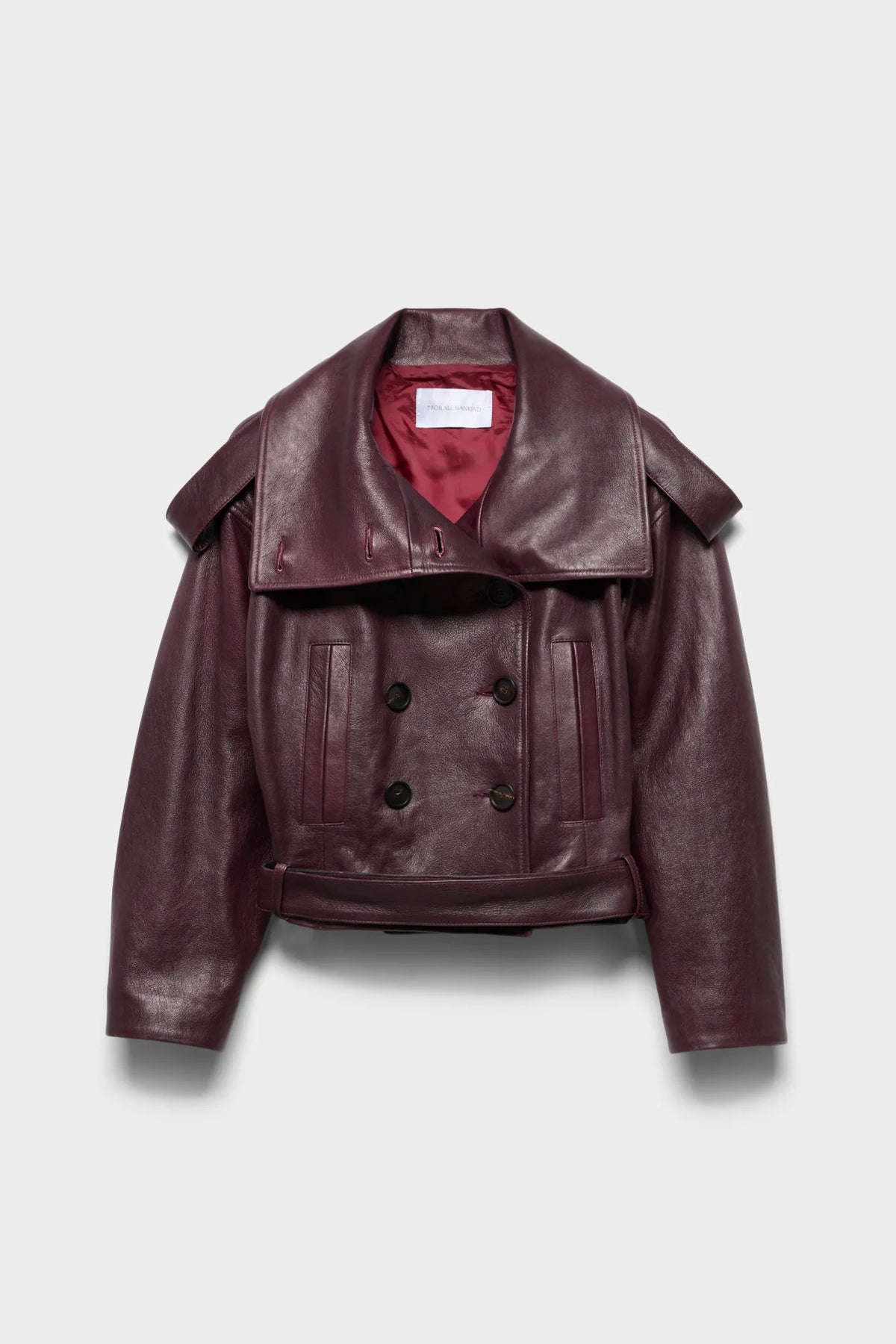 7 For All Mankind Black Cherry Women Double Breasted High Neck Short Coat in Leather SKU: 7NEE0H69_3W3 Image 06