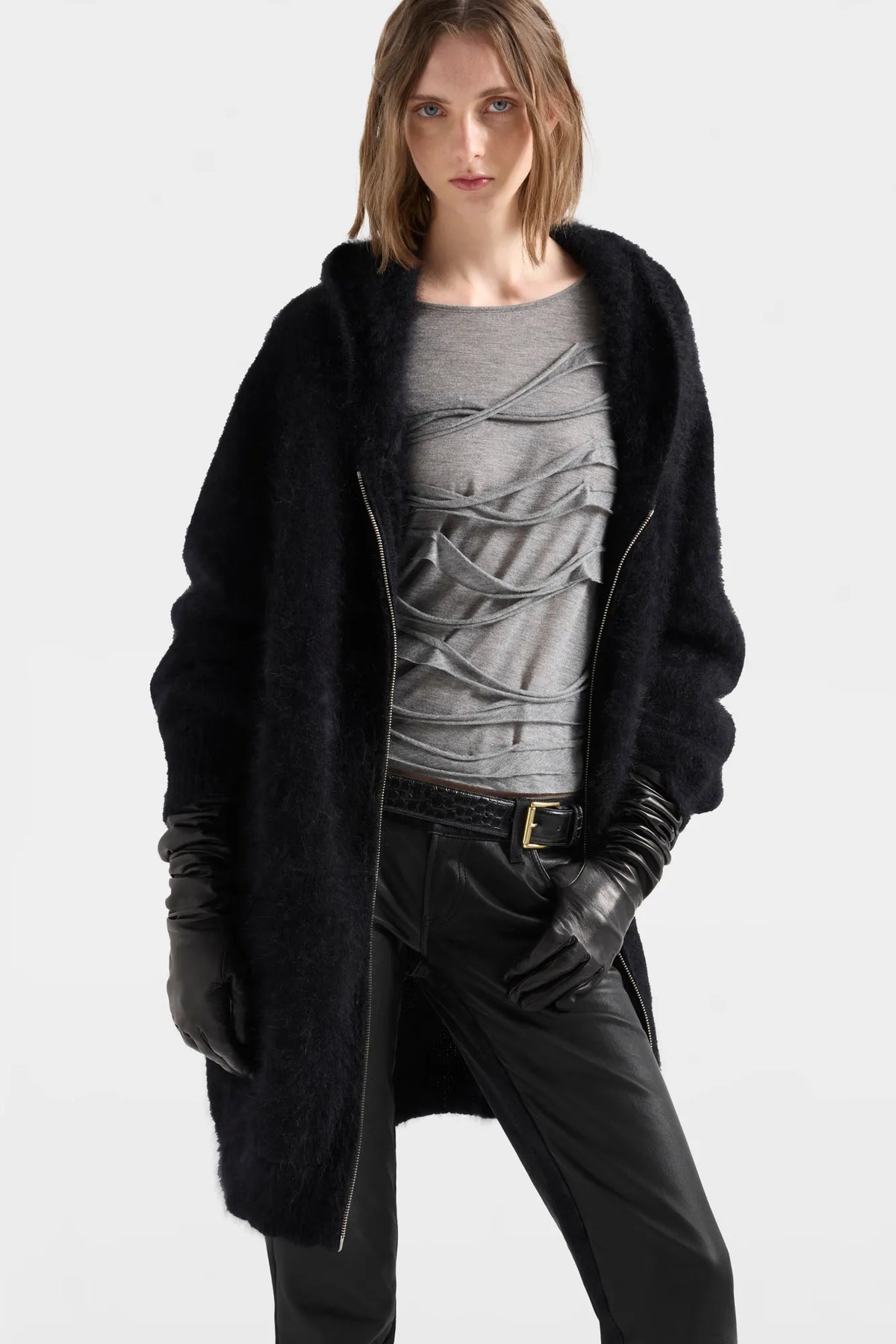 7 For All Mankind Sable Women Fuzzy Zip Hoodie in Alpaca Blend SKU: 7NFW0H75_3XU Image 02