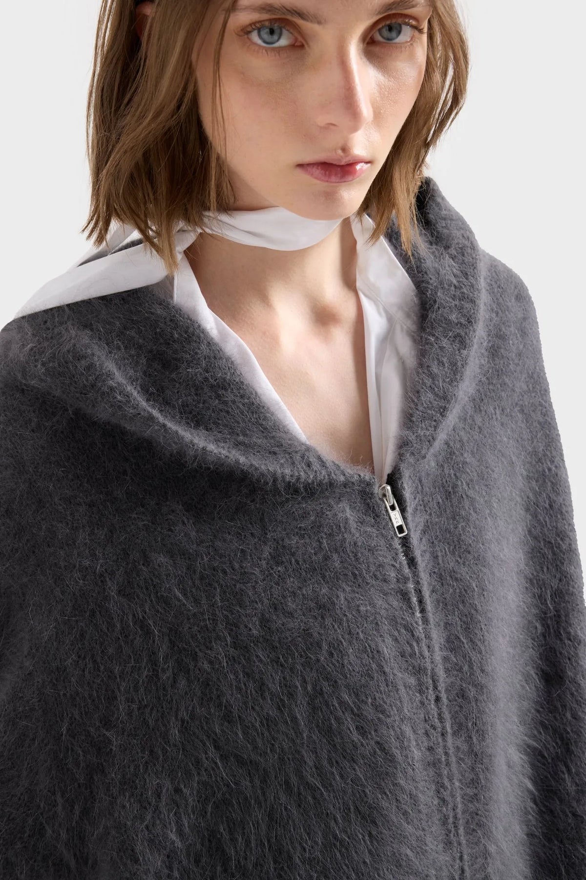 7 For All Mankind Stone Women Fuzzy Zip Hoodie in Alpaca Blend SKU: 7NFW0H75_43K Image 03