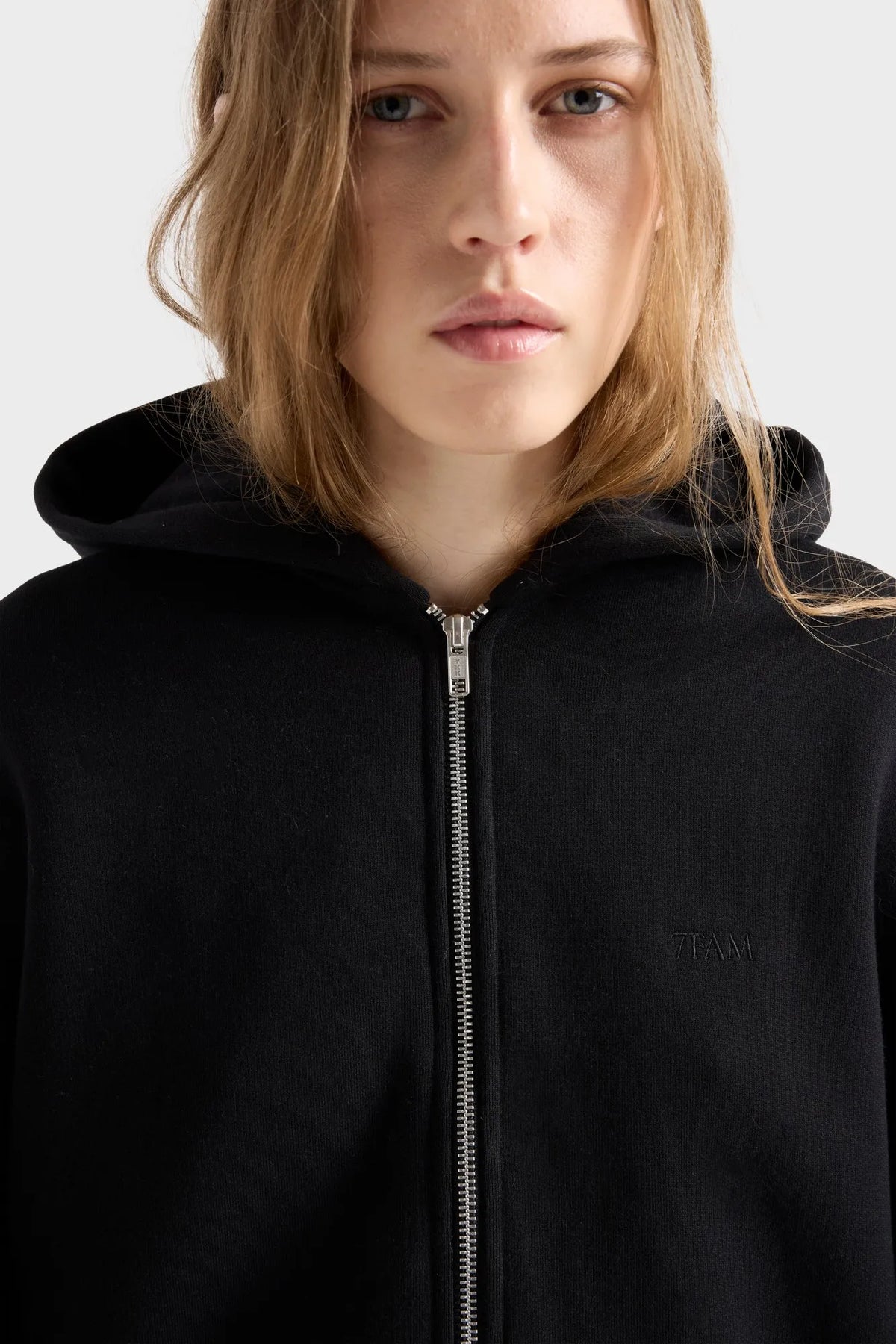 7 For All Mankind Black Women Oversize Zip Hoodie SKU: 7NHI0H87_1HW Image 03