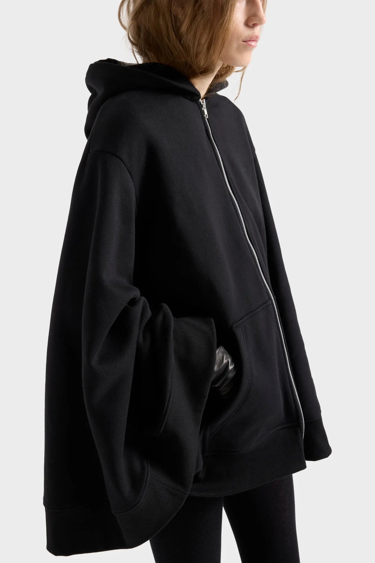 7 For All Mankind Black Women Oversize Zip Hoodie SKU: 7NHI0H87_1HW Image 05
