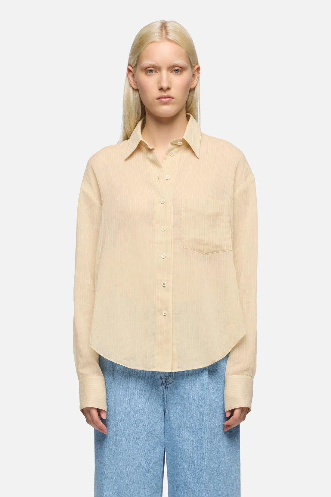 7 For All Mankind Beige Strips Women Oversize Button Down in Cotton Voile SKU: 7NO30F09_27T Image 03