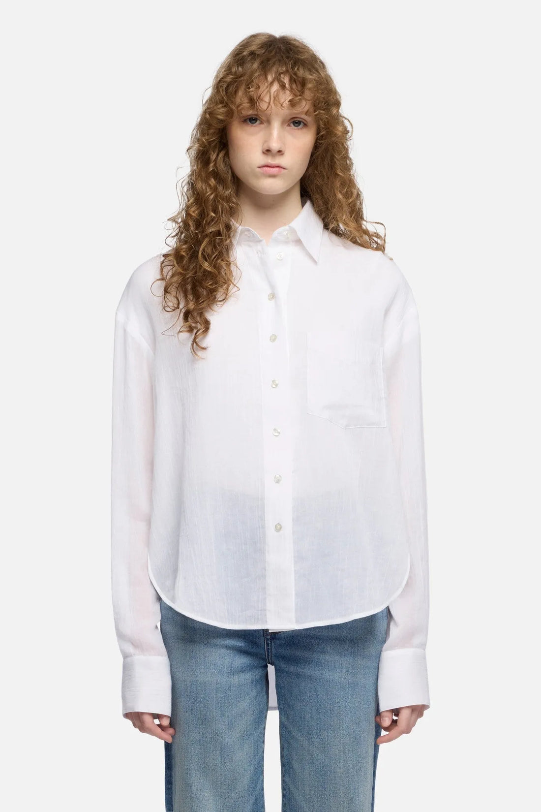 7 For All Mankind Optical White Women Oversize Button Down Shirt in Cotton Voile SKU: 7NO30F09_3HK Image 03
