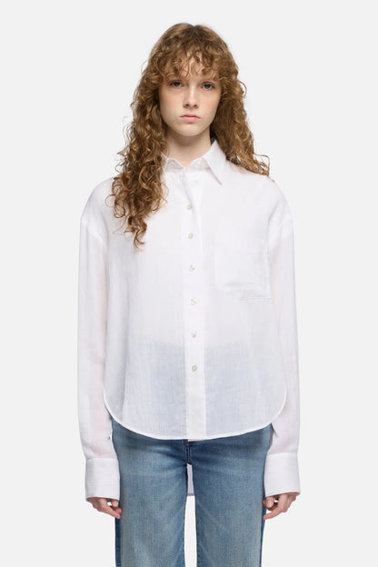 7 For All Mankind Optical White Women Oversize Button Down Shirt in Cotton Voile SKU: 7NO30F09_3HK Image 03