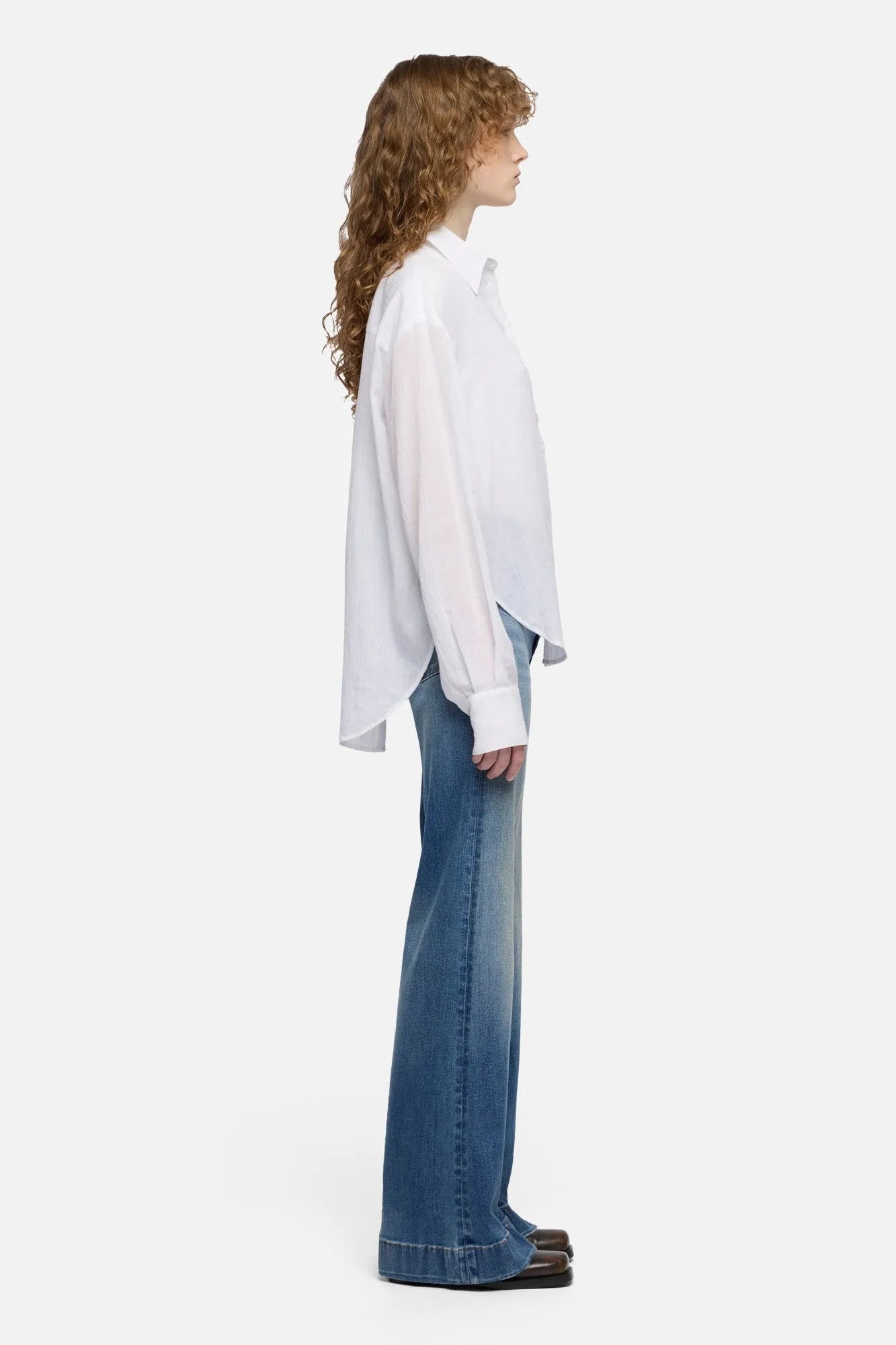 7 For All Mankind Optical White Women Oversize Button Down Shirt in Cotton Voile SKU: 7NO30F09_3HK Image 06