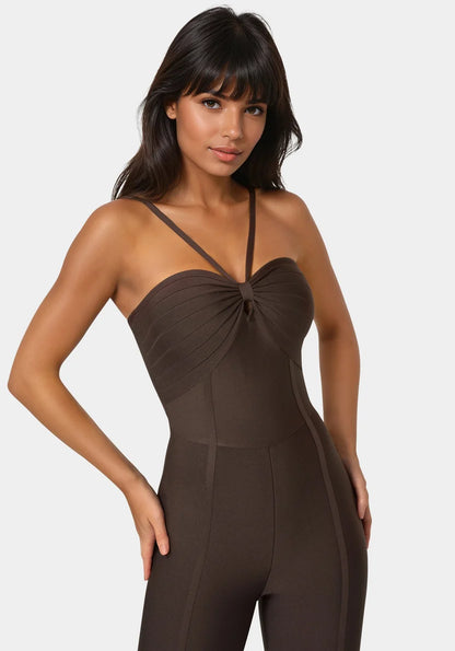 Bebe  Women Bandage Mini Flare Leg Jumpsuit SKU: 7SKG0199BE_Chocolate Martini Image 04
