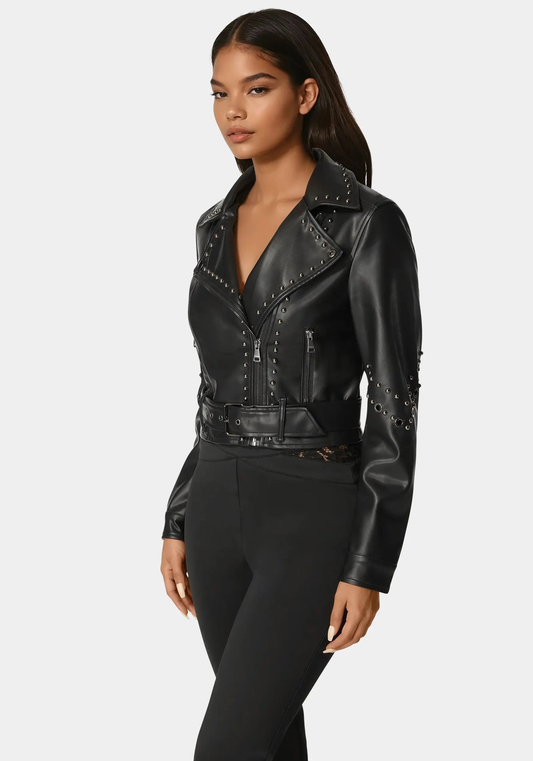 Bebe_Studded Vegan Leather Moto Jacket_7SKJ0207BE_BLACK_02
