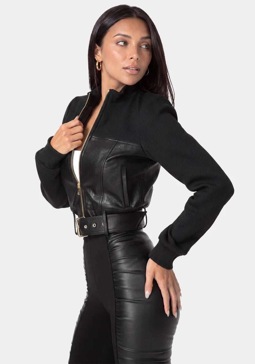 Bebe Black Women Motor Bike Jacket SKU: 7SKJ0255BE_BLACK Image 01