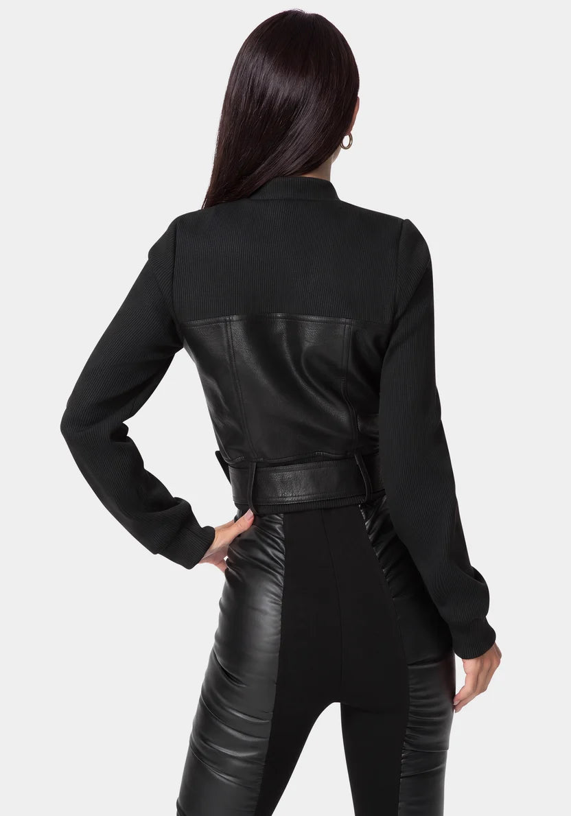 Bebe Black Women Motor Bike Jacket SKU: 7SKJ0255BE_BLACK Image 02