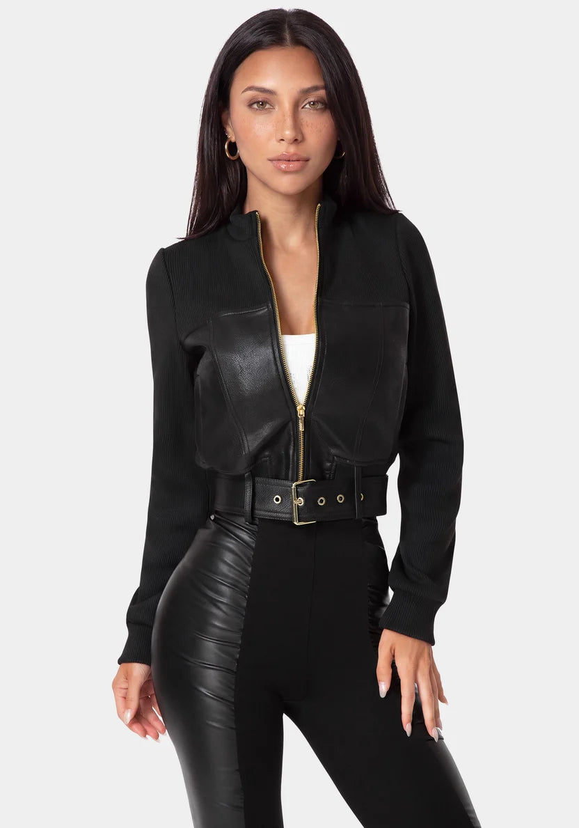 Bebe Black Women Motor Bike Jacket SKU: 7SKJ0255BE_BLACK Image 03