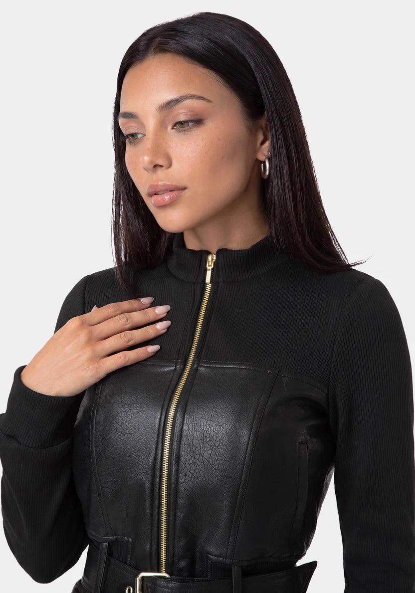 Bebe Black Women Motor Bike Jacket SKU: 7SKJ0255BE_BLACK Image 04