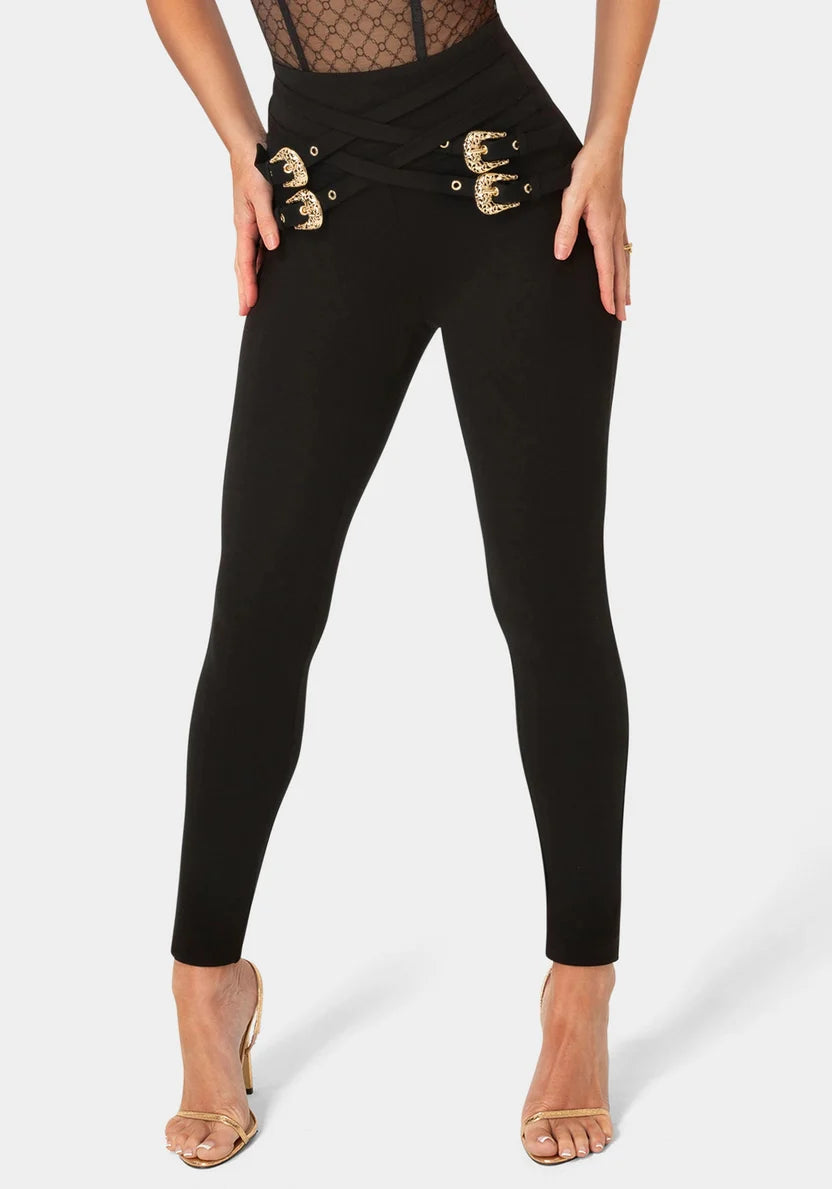 Bebe  Women High Waisted Belted Legging SKU: 7SKP0412BE_Black Image 01