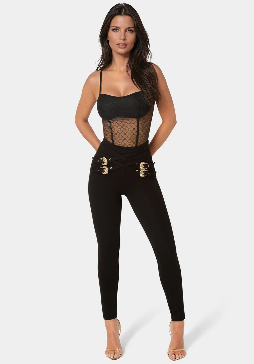 Bebe  Women High Waisted Belted Legging SKU: 7SKP0412BE_Black Image 02