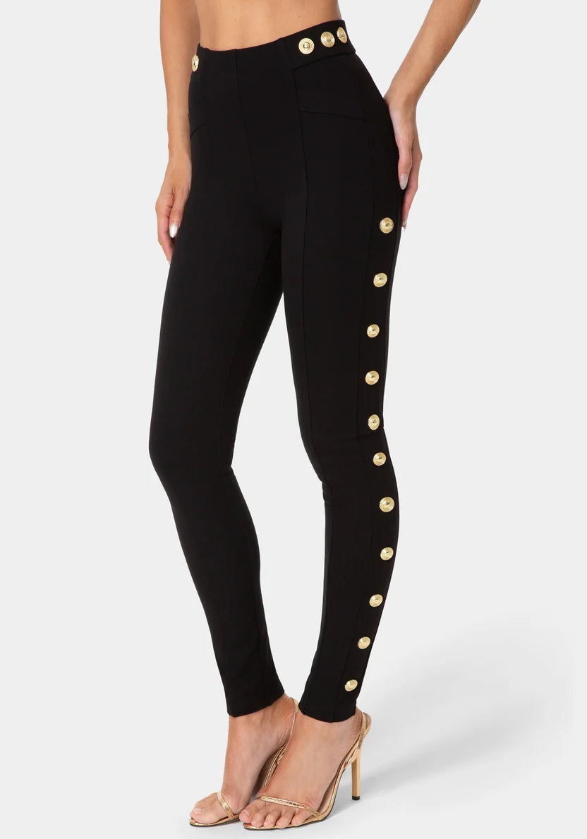 Bebe Black Women Natural Waist Gold Detail Legging SKU: 7SKP0421BE_BLACK Image 01