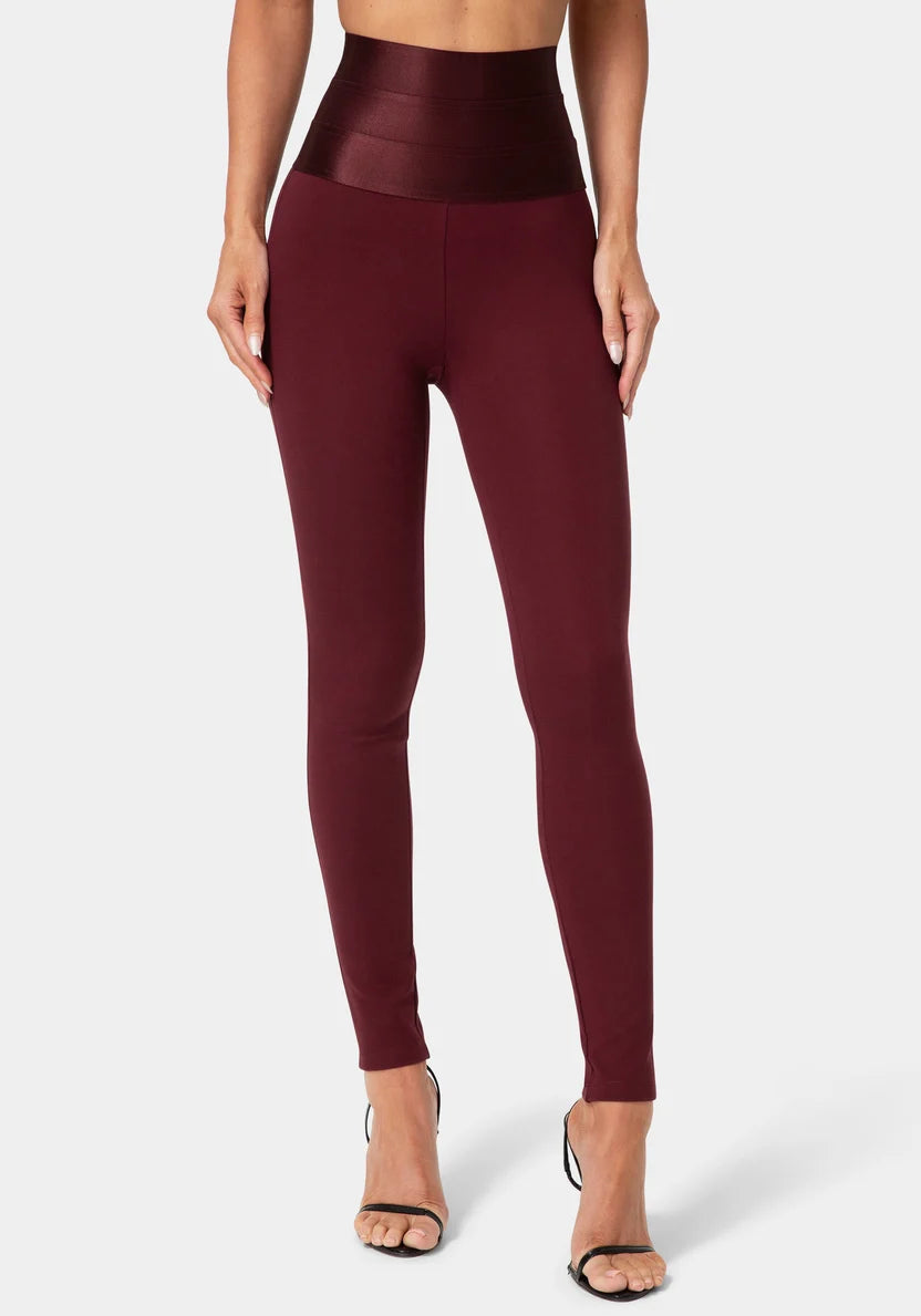 Bebe Dark Cherry Women High Waist Satin Elastic Waistband Legging SKU: 7SKP0422BE_DARK CHERRY Image 01