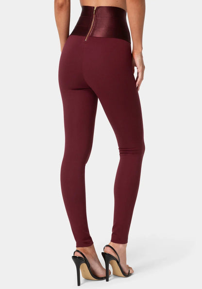 Bebe Dark Cherry Women High Waist Satin Elastic Waistband Legging SKU: 7SKP0422BE_DARK CHERRY Image 03