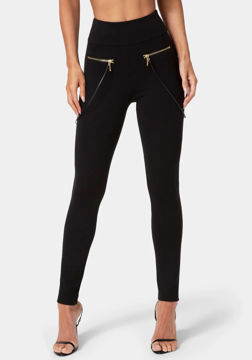 Bebe Black Women Natural Waist Zipper Chain Detail Legging SKU: 7SKP0423BE_BLACK Image 01
