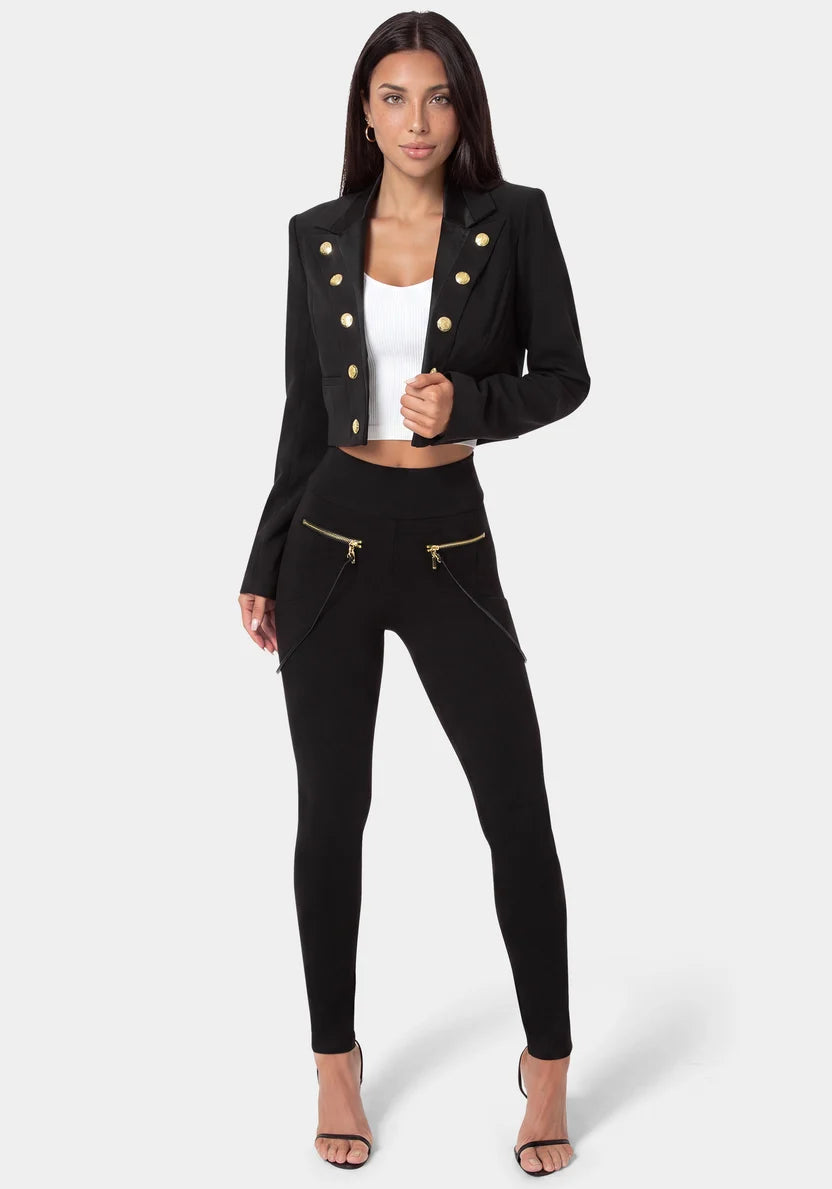 Bebe Black Women Natural Waist Zipper Chain Detail Legging SKU: 7SKP0423BE_BLACK Image 02