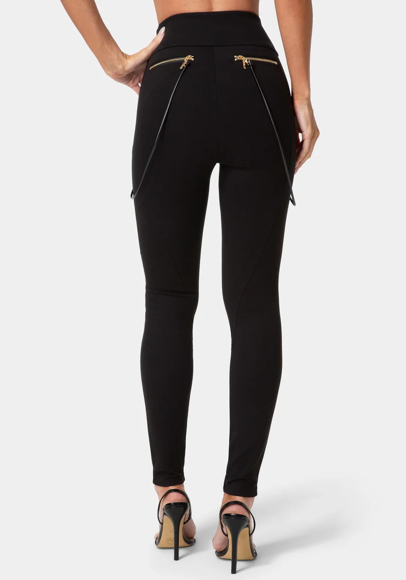 Bebe Black Women Natural Waist Zipper Chain Detail Legging SKU: 7SKP0423BE_BLACK Image 03