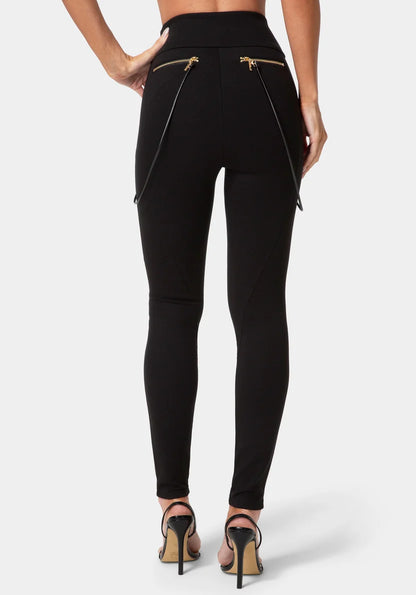 Bebe Black Women Natural Waist Zipper Chain Detail Legging SKU: 7SKP0423BE_BLACK Image 03
