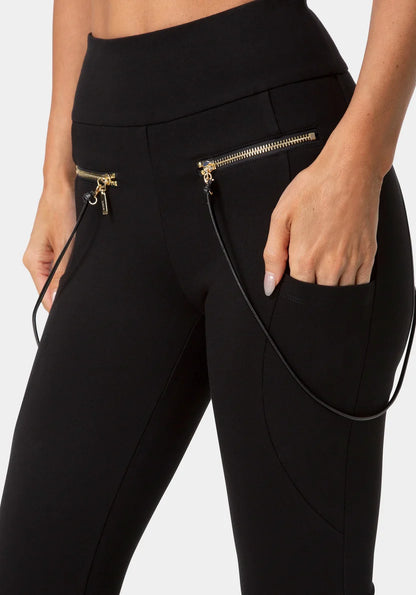 Bebe Black Women Natural Waist Zipper Chain Detail Legging SKU: 7SKP0423BE_BLACK Image 04