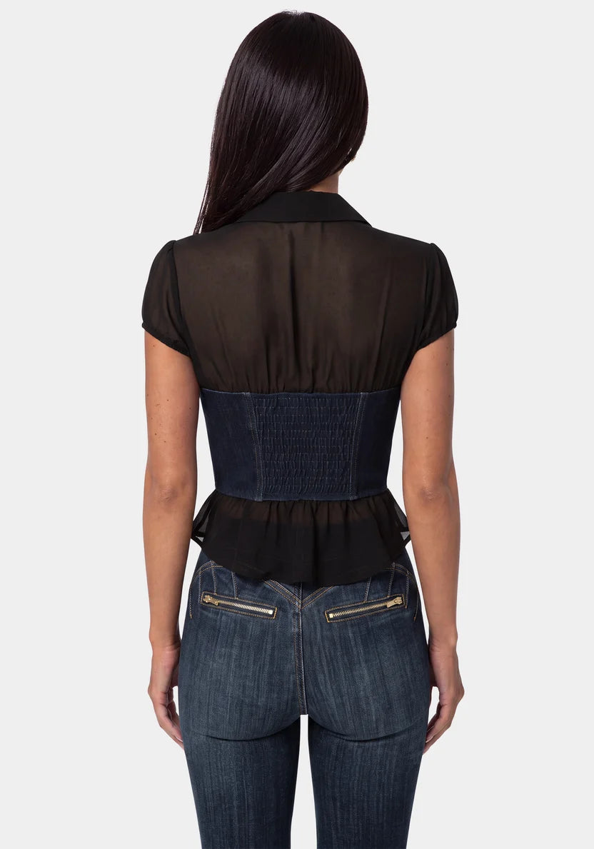 Bebe Black Indigo Women Fitted Denim Bustier Top SKU: 7SKT0489BE_BLACK INDIGO Image 02
