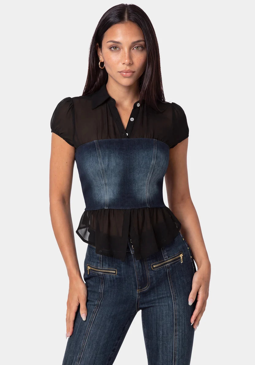 Bebe Black Indigo Women Fitted Denim Bustier Top SKU: 7SKT0489BE_BLACK INDIGO Image 03