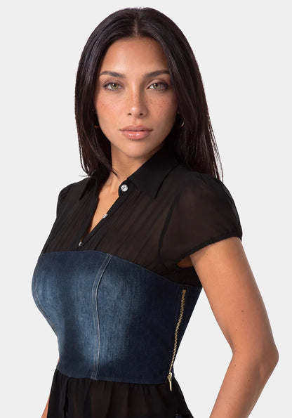 Bebe Black Indigo Women Fitted Denim Bustier Top SKU: 7SKT0489BE_BLACK INDIGO Image 04