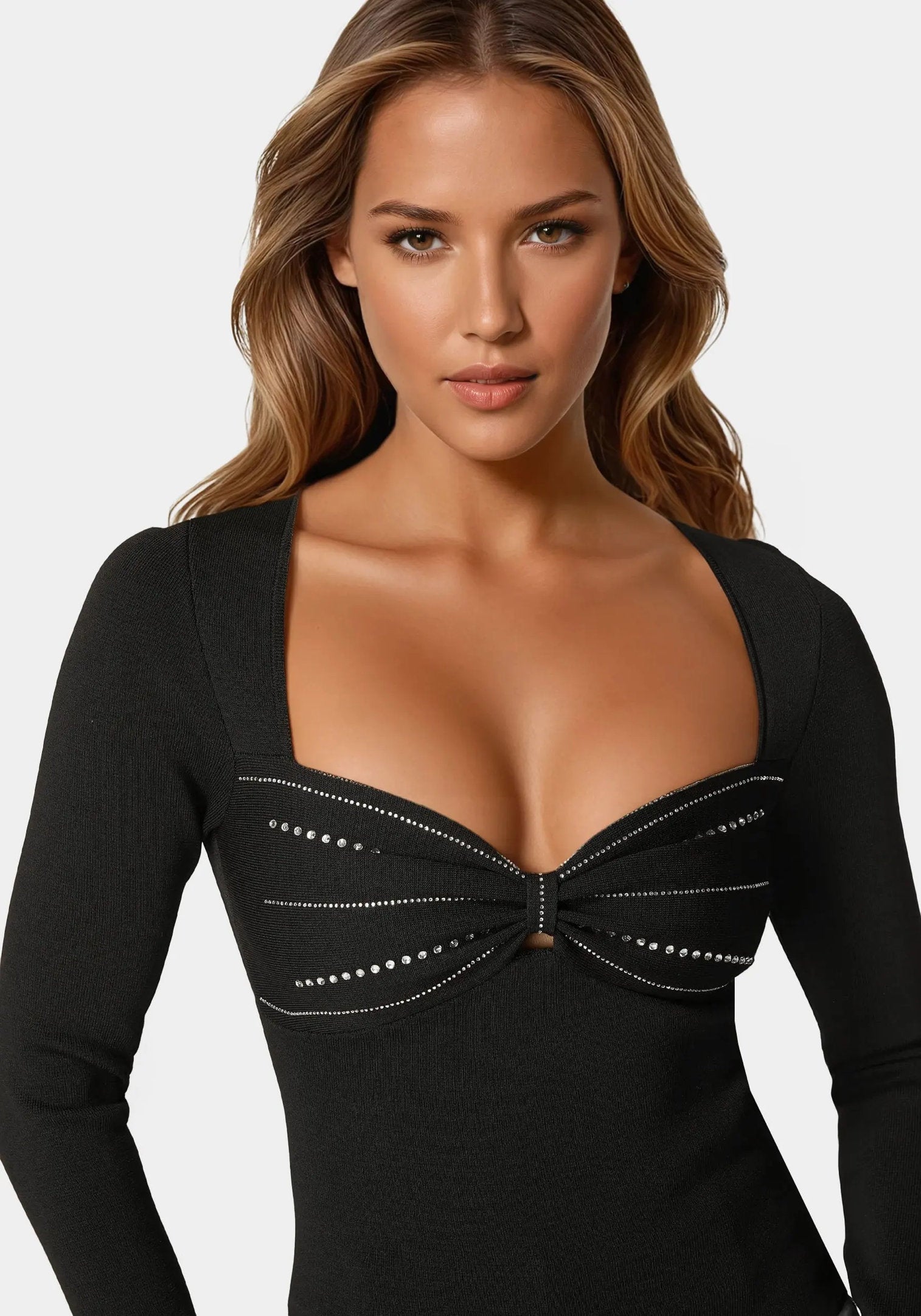 Bebe_Embelished Long Sleeve Sweater_7SKW0243BE_BLACK_04