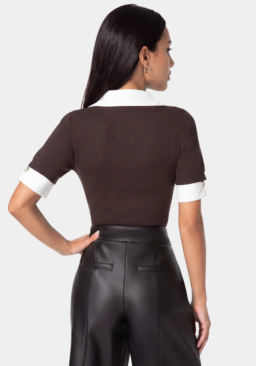 Bebe Chocolate White Women Shirt Sweater Top SKU: 7SKW0292BE_CHOCOLATE WHITE Image 02